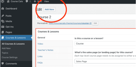 Screenshot of Coursecats add course interface