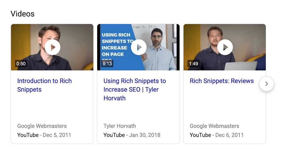  Screenshot of Google video rich snippets