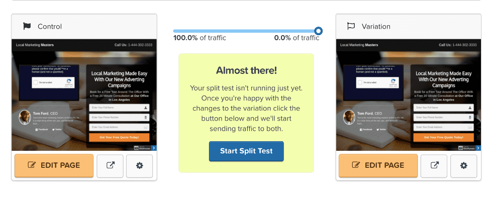 Screenshot of A/B testing in ClickFunnels