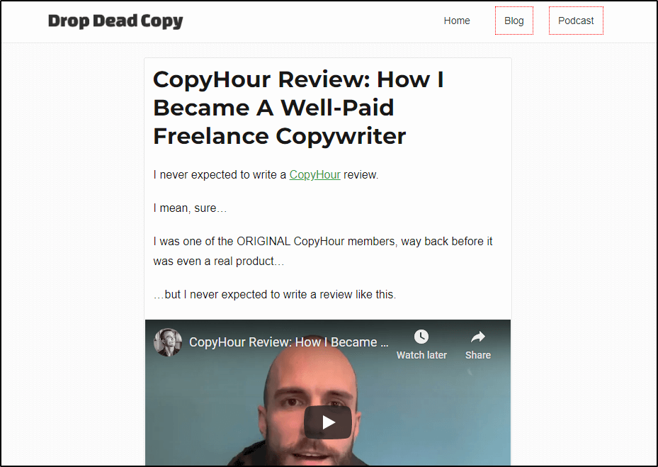 post in Drop Dead Copy -"CopyHour Review: How I Became A Well-Paid Freelance Copywriter"