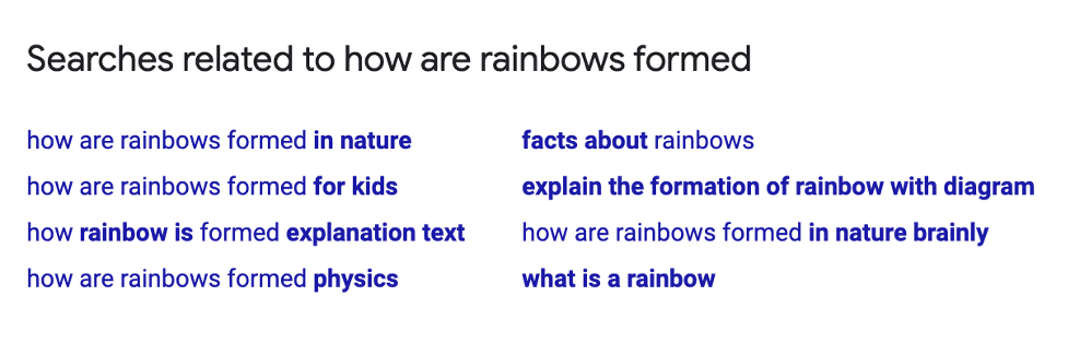 Example of related search for "how are rainbows formed"