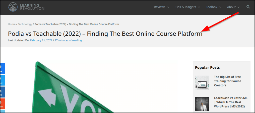 Learning Revolution post titled -"Podia vs Teachable (2022) - Finding the Best Online Course Platform"