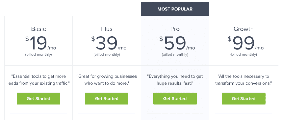 Screenshot of OptinMonster Monthly Pricing