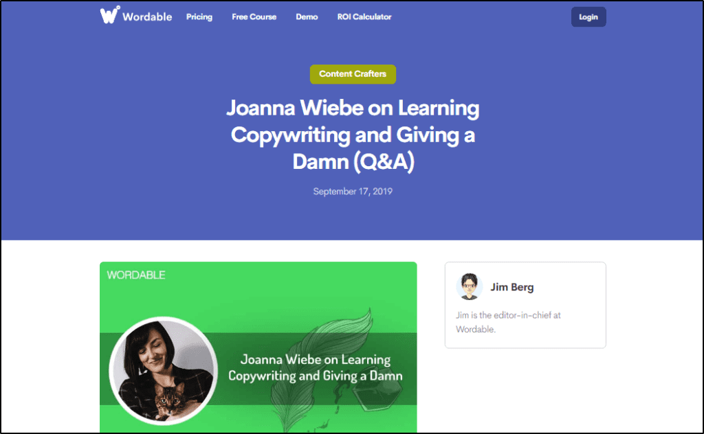 blog in Wordable -"Joanna Wiebe on Learning Copywriting and Giving a Damn (Q&A)"
