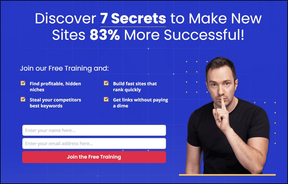 AuthorityHacker "Discover 7 secrets to make new sites 83% more successful" training
