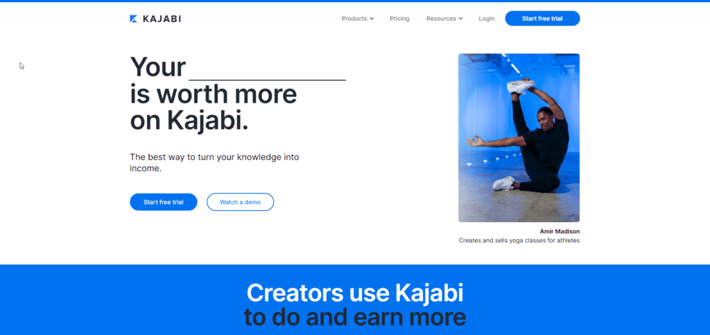 Kajabi online course platform homepage screenshot