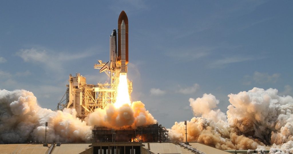 Launch of space shuttle for launch your podcast concept