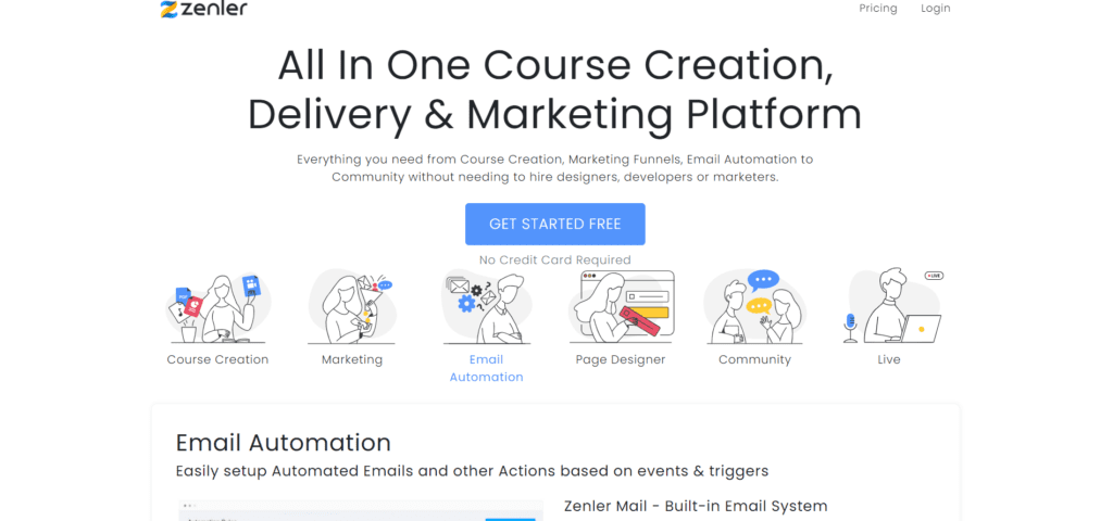 Zenler online course platform homepage screenshot