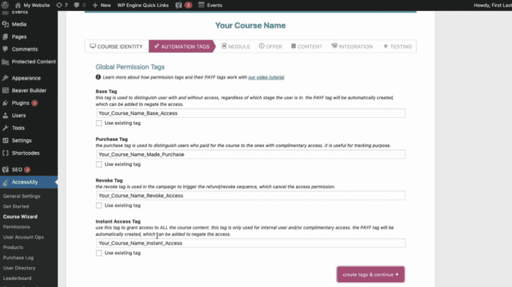 Screenshot of of AccessAlly Automation