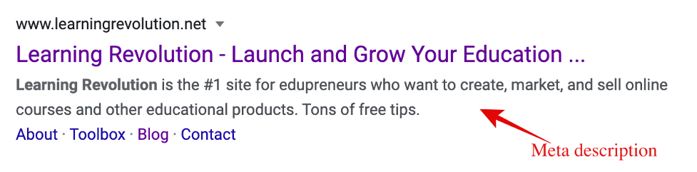 Screenshot of Learning Revolution meta description