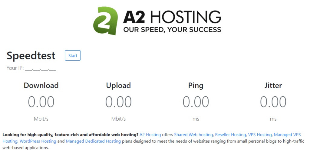 A2 hosting speed test page
