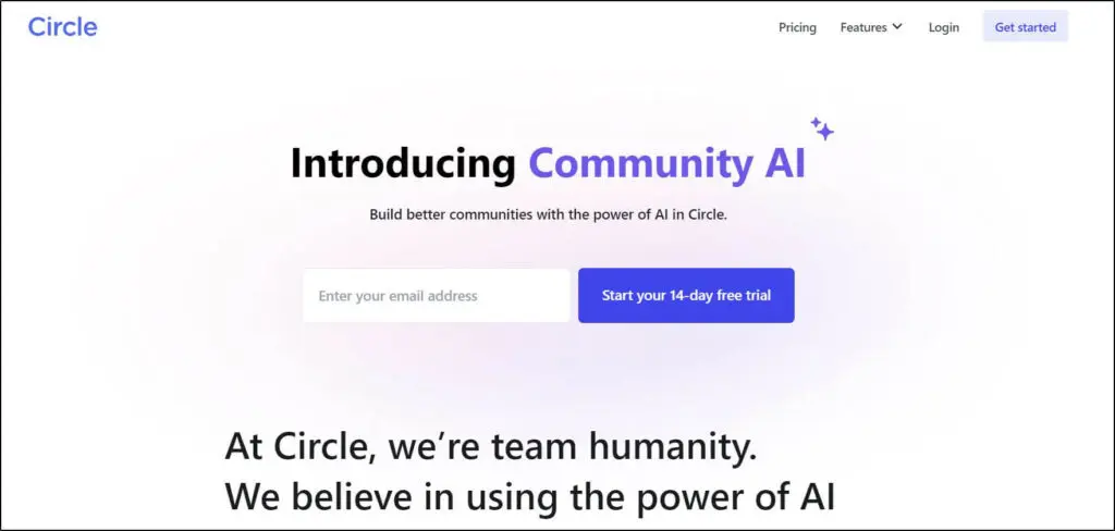 Circle homepage
spot to enter email address to start your 14-day free trial