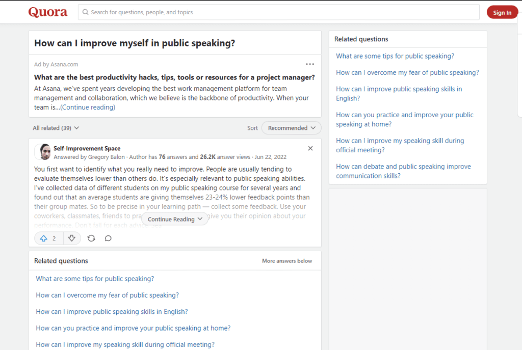 Quora How can i improve myself in public speaking with related questions