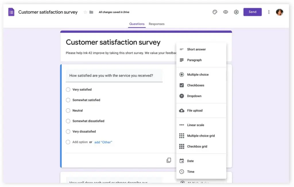 Customer satisfaction surrvey layout