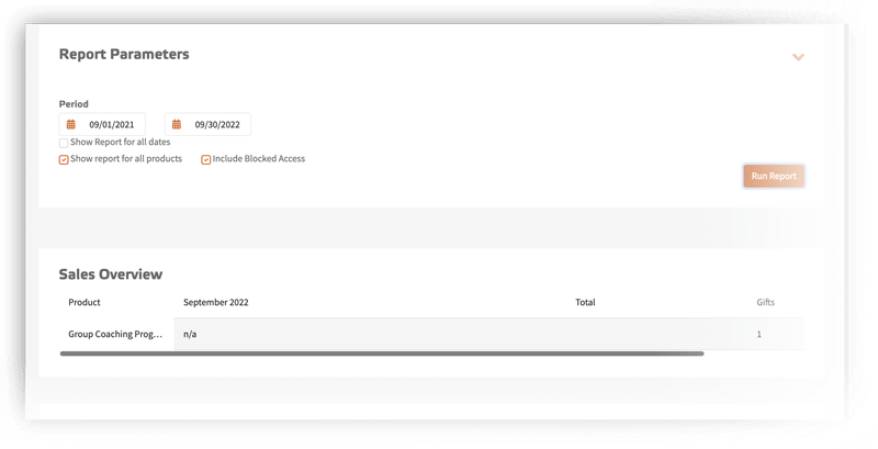report screenshot
with period and sales overview and run report button