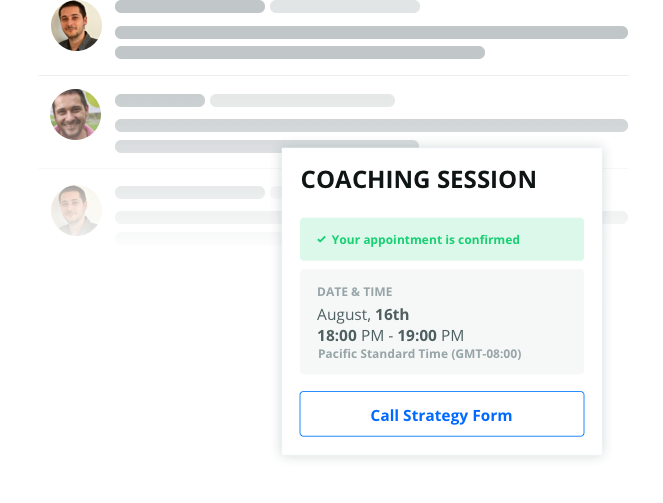 Pop up window with Coaching Session info and Call Strategy Form button