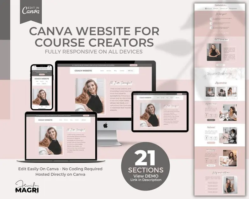 Canva page with images of a website they designed and what it looks like on all devices 