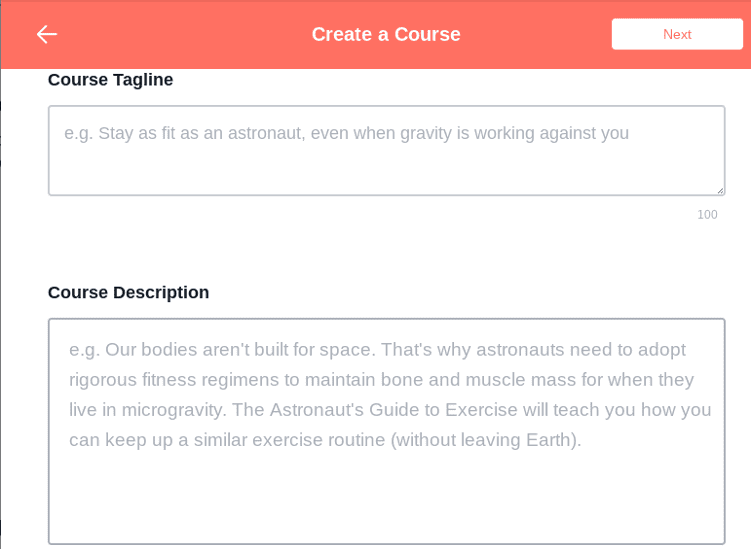 Screenshot of course info screen