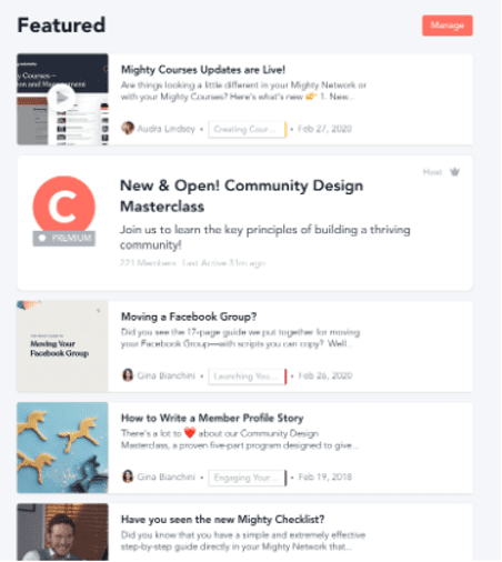 Screenshot of featured courses in Mighty Networks Review