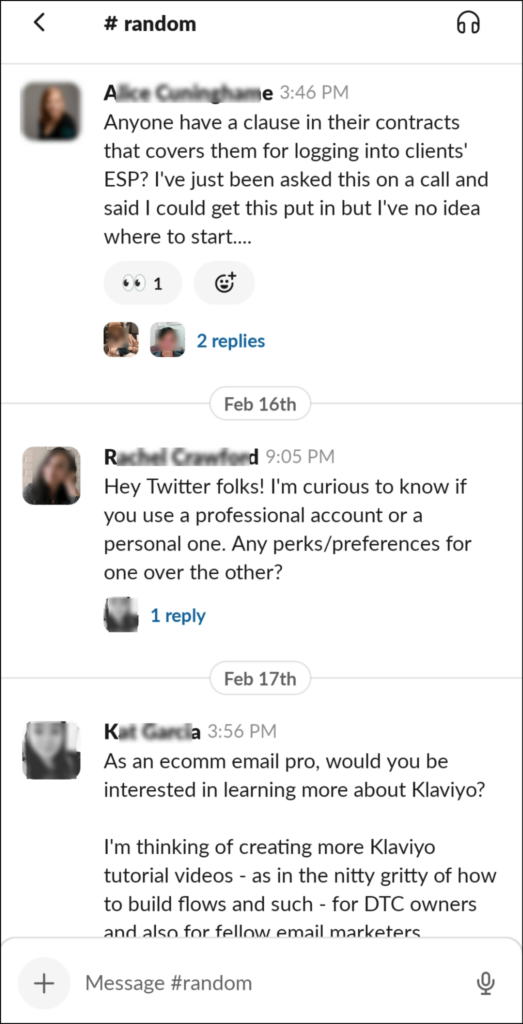 Slack channel text exchange - #random