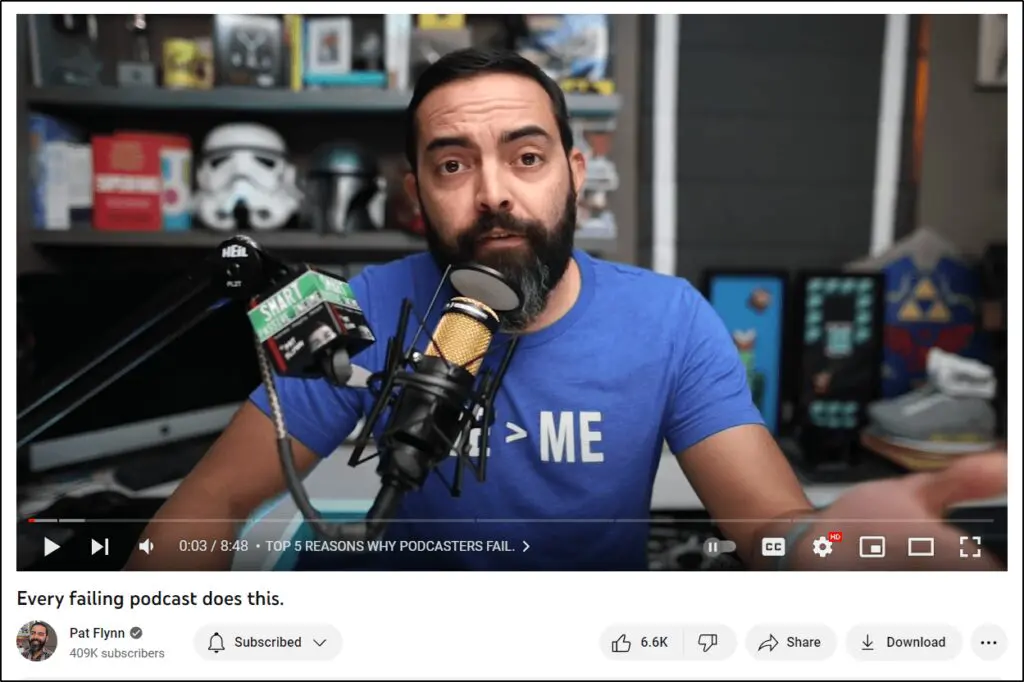 YouTube screenshot of Pat Flynn talking into mic on his podcast