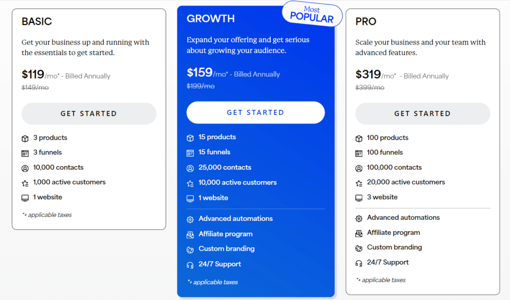 creator costs with three columns
basic
growth
pro