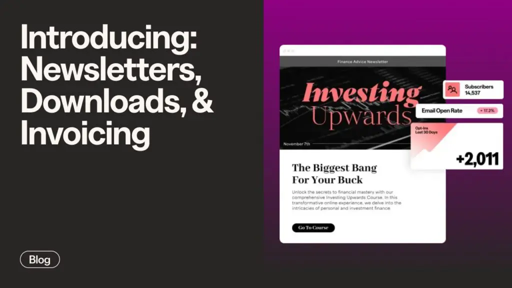 Kajabi homepage introducing newsletters, downloads and invoicing