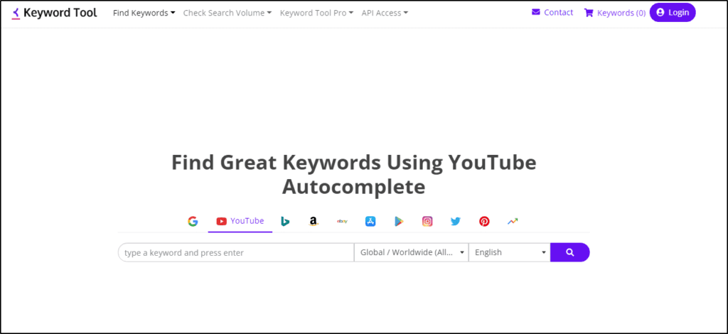 Keyword Tool home page