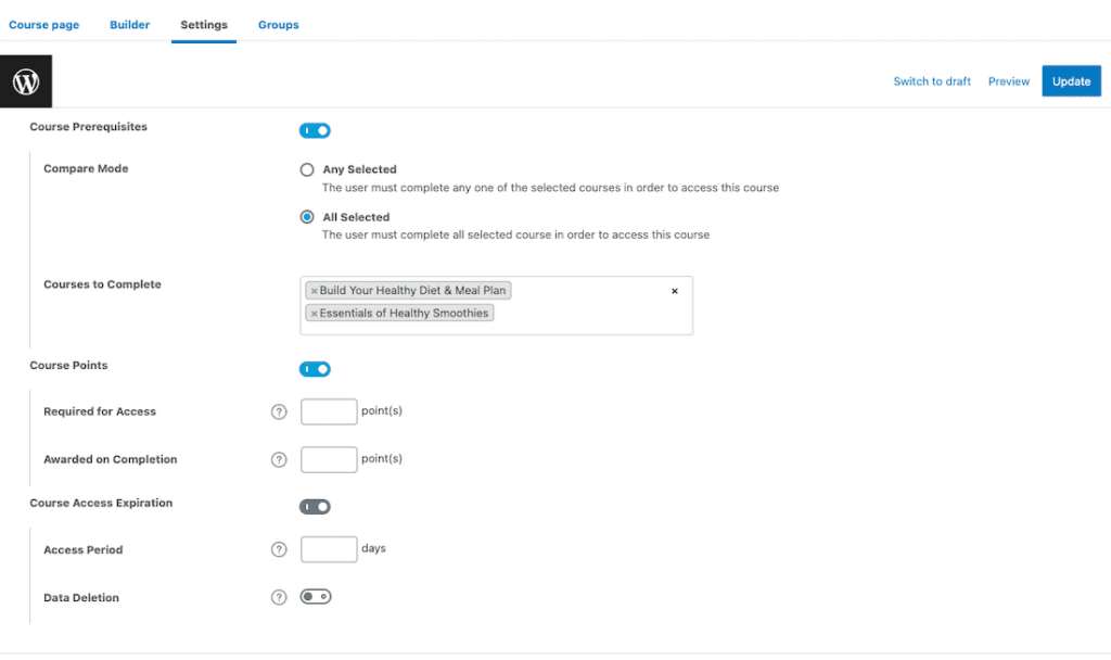 Settings Underlined
All Selected button highlighted