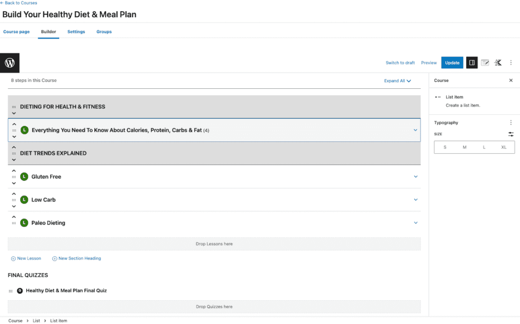 Course Creation screenshot
Build Your Healthy Diet & Meal Plan
Builder chosen