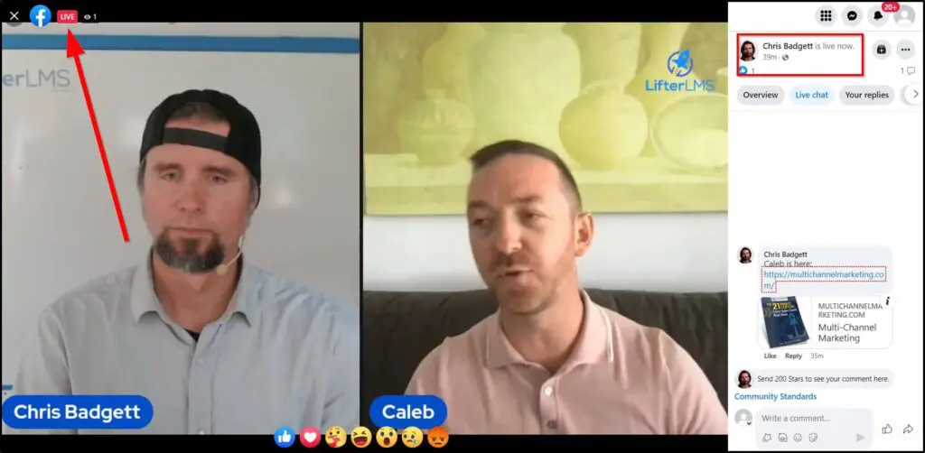 Facebook live video of two people interviewing live