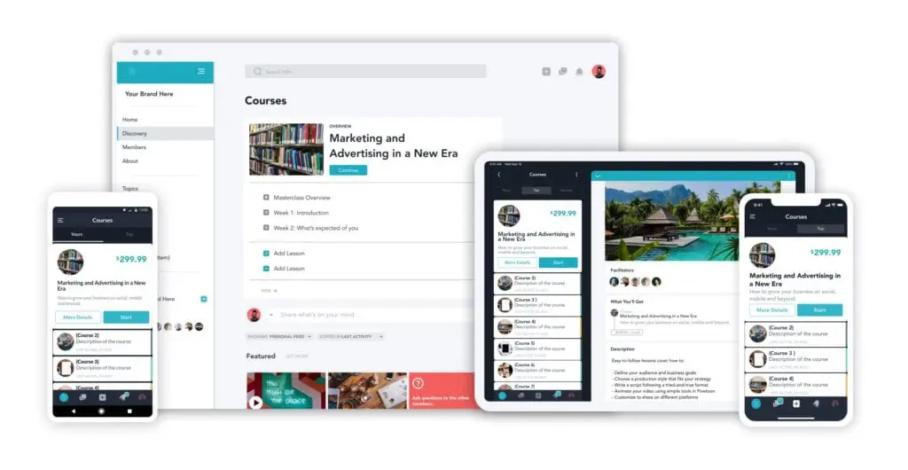 Screenshot of Mighty Networks courses on multiple devices