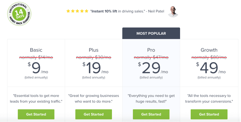 Screenshot of OptinMonster Pricing - Annual