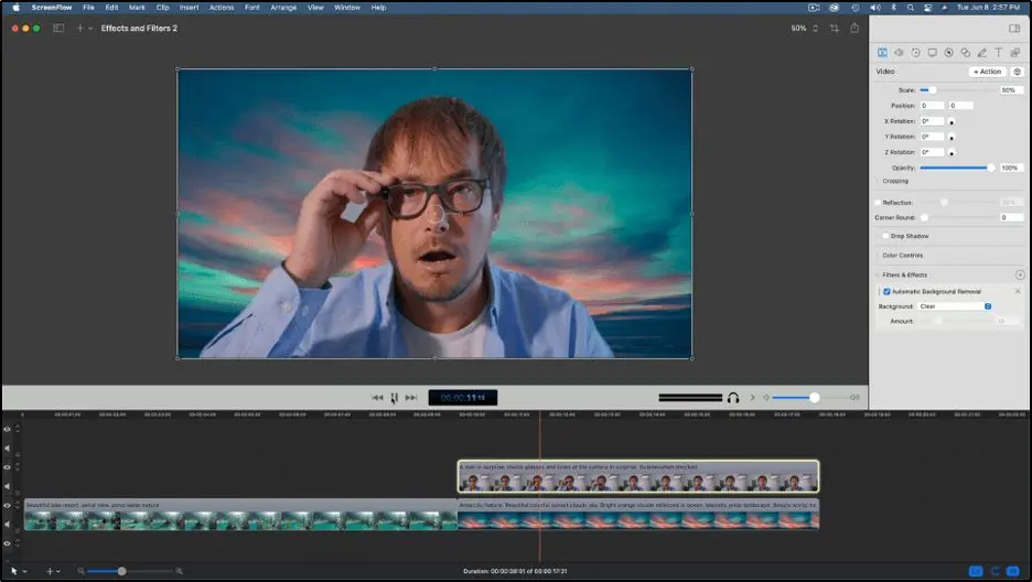 ScreenFlow review example highlight ScreenFlow's background editing effects