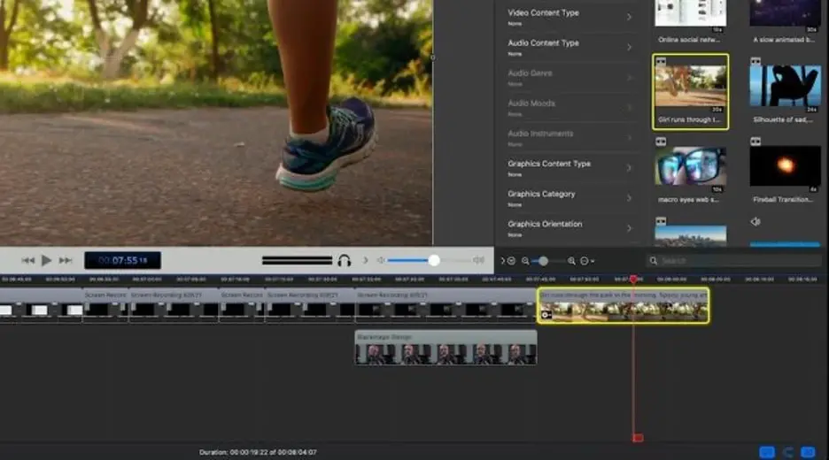 example showing ScreenFlow's editing interface with selection options