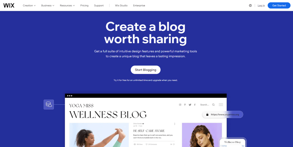 wix blogging homepage