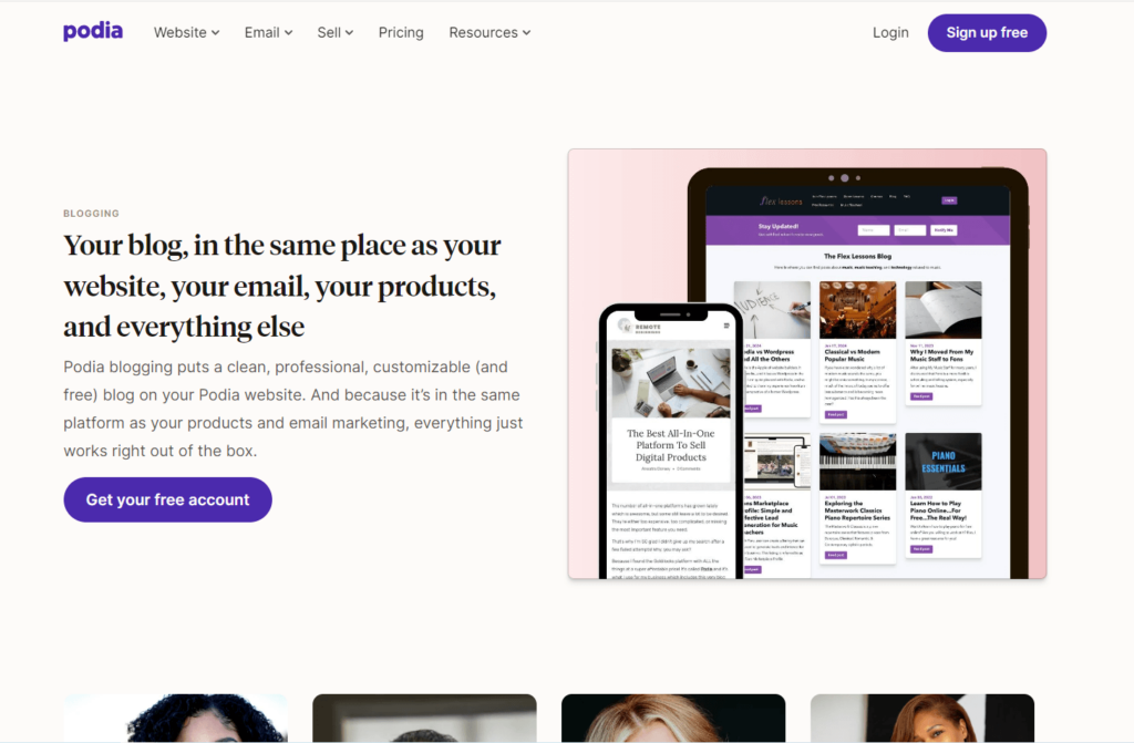 Poida homepage for blogging
with Get your free account button