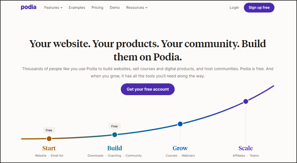 Podia home page