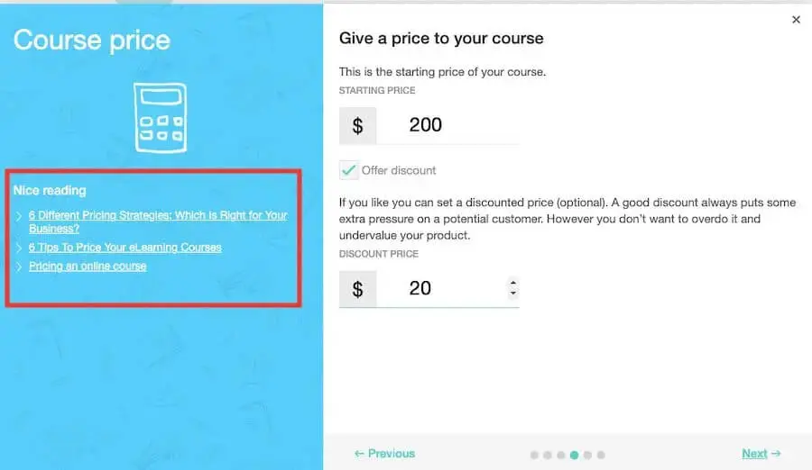 Course price screenshot