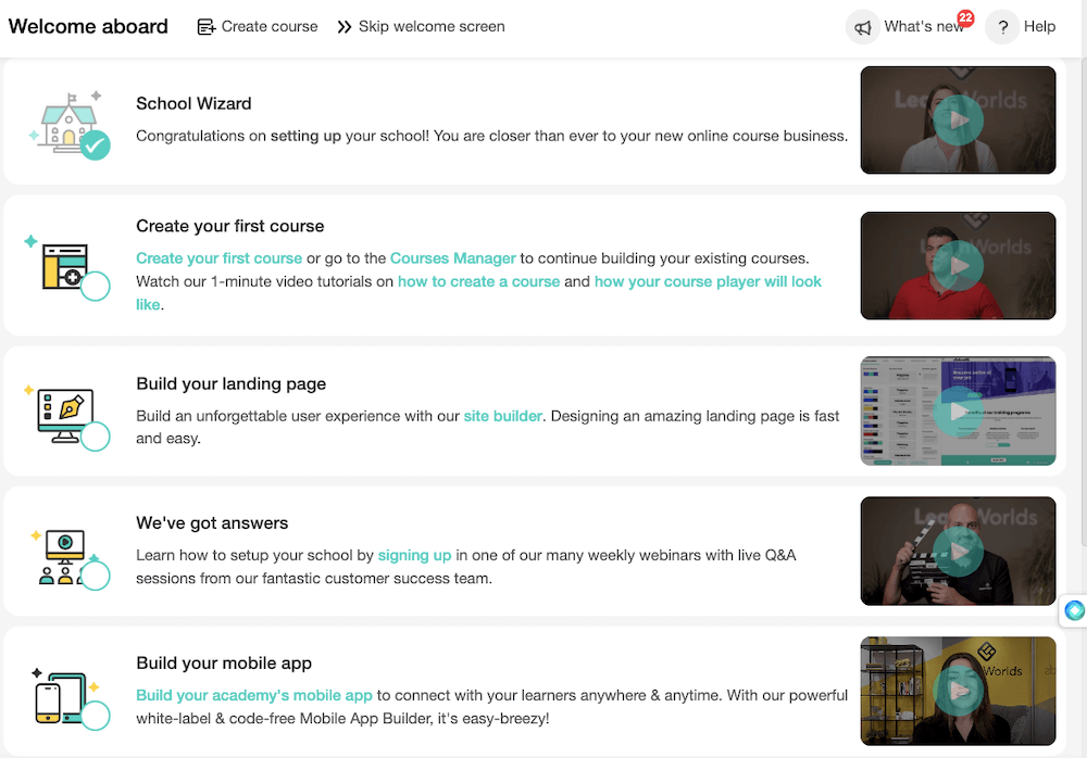 Videos for help you create your first course