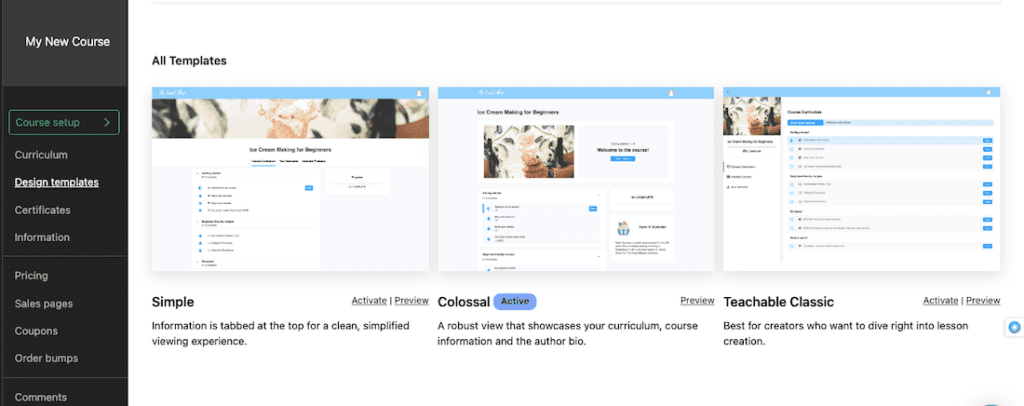 All templates with 3 images of Simple template, Colossal Template and Teachable Classic