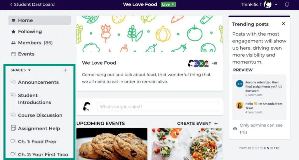 Student Dashboard image
With a green box around Spaces
