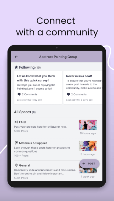 Connect iwth a community
ipad screenshot with 
Abstract Painting Group 