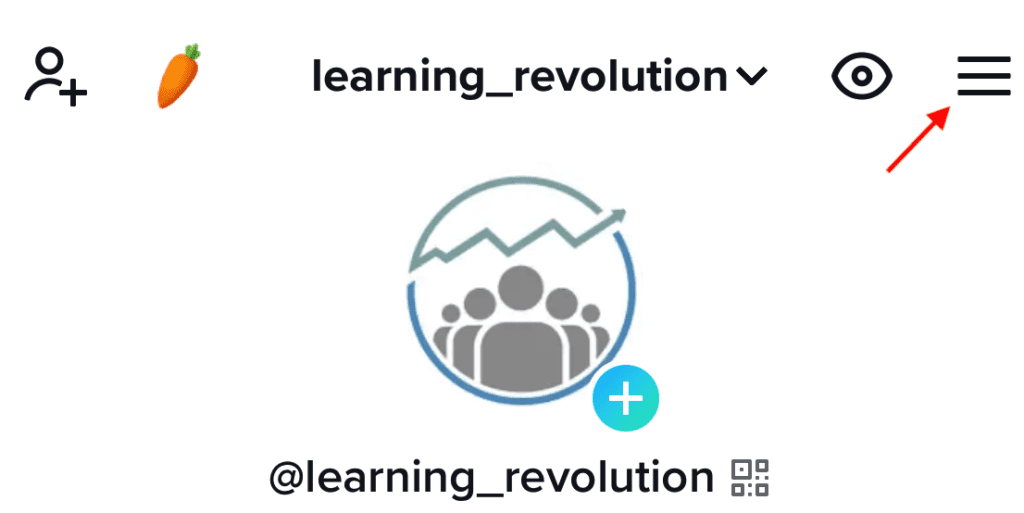 TikTok learning_revolution profile page arrow pointing at settings menu