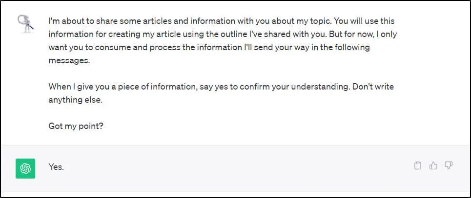message to ChatGPT to confirm understanding
