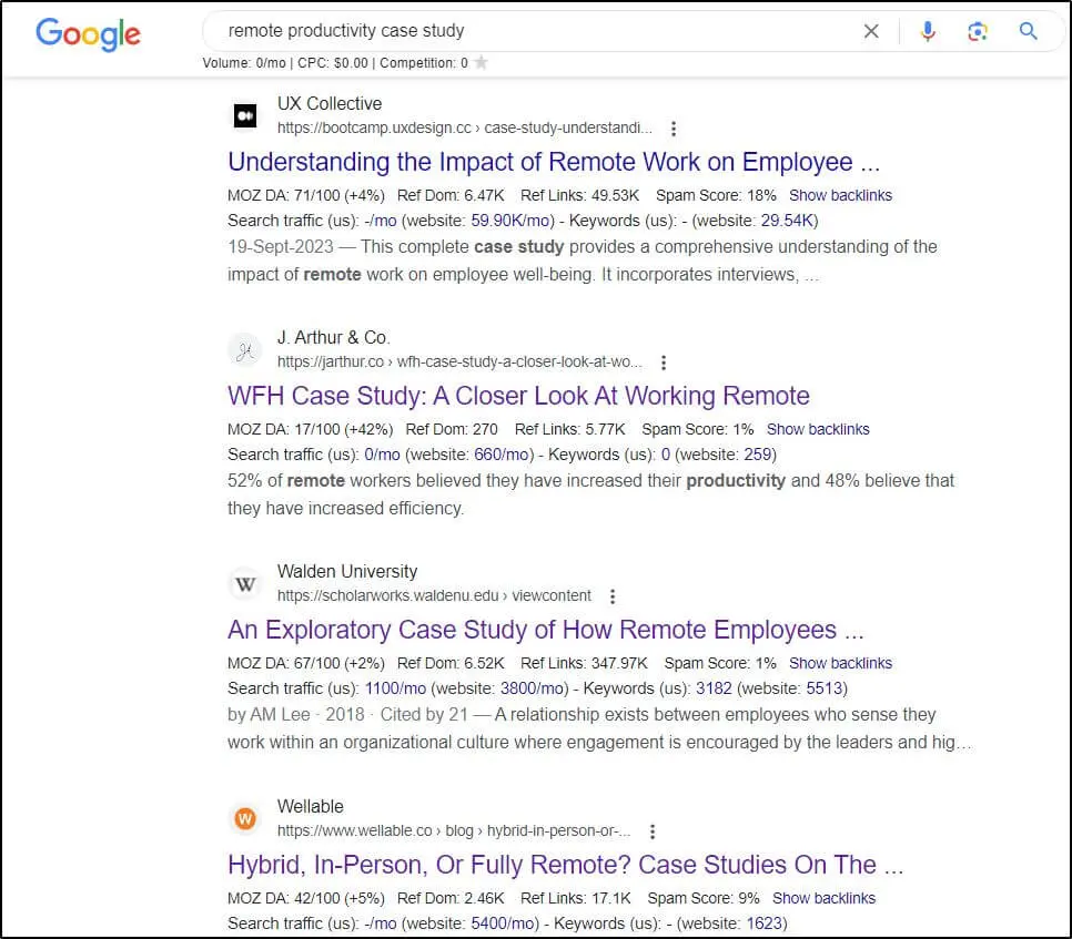 search results from remote productivity case study