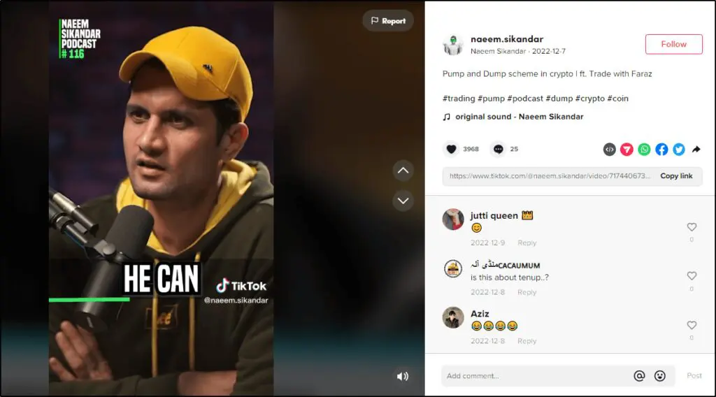 TikTok @naeem.sikander screenshot
Podcast #116
HE CAN
Pump and Dump scheme in crypto l ft. Trade with Farez