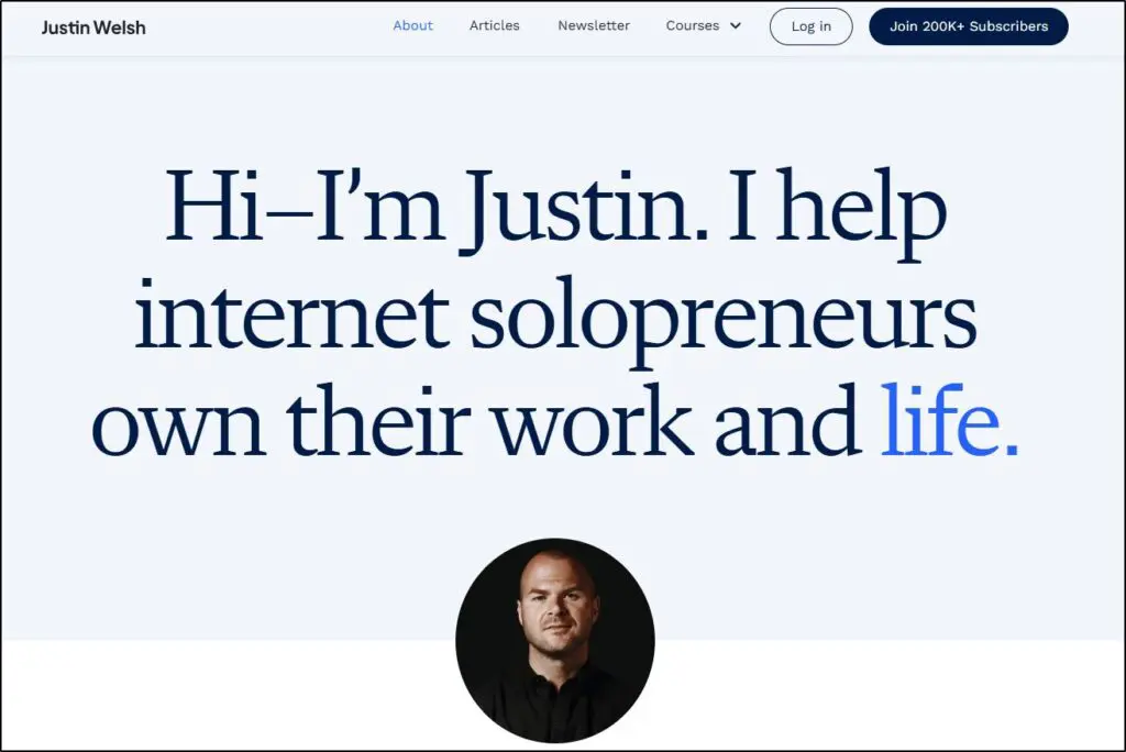 Justin's homepage telling you what he does