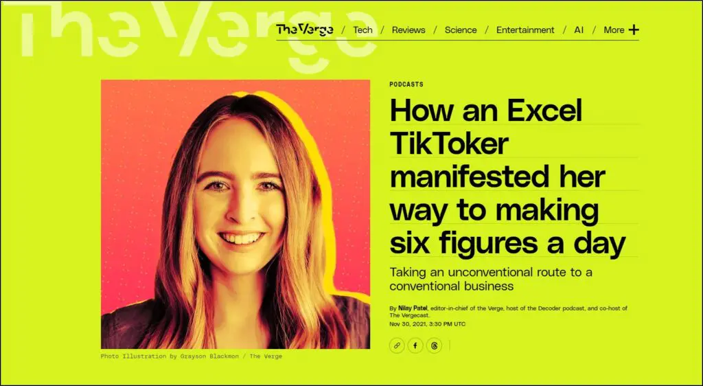 Podcast featuring Kat Norton called How an Excel TikToker mainfested her way to making six figures a day