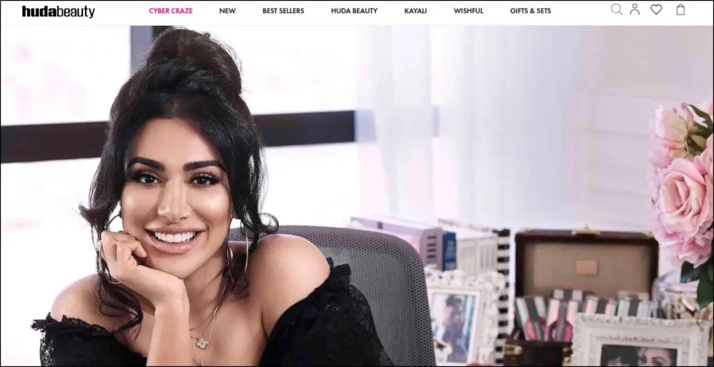 hudabeauty homepage with image of huda
